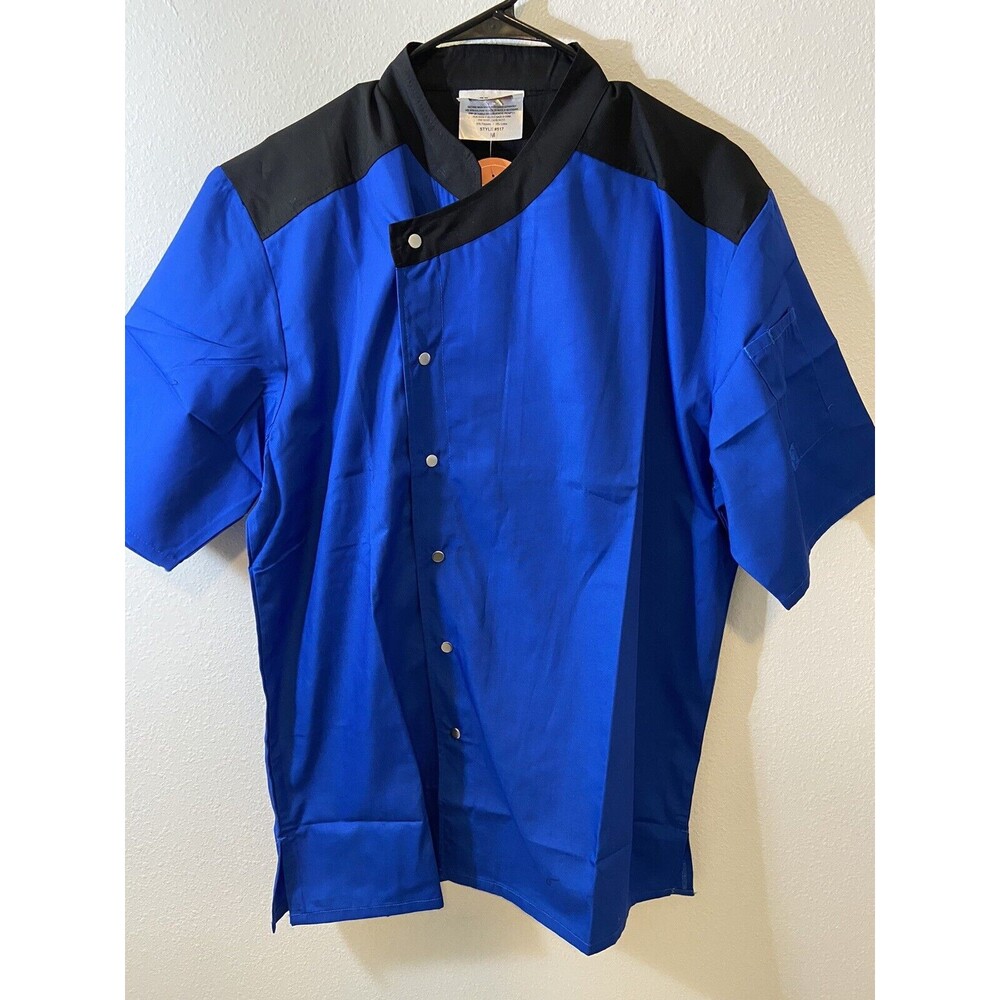 Happy Chef Uniform Shirt Lot Of 2 Mens Medium Blue Snap Button Front #517 New